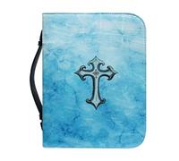 Ceudet Funda bíblica con estampado de búho azul para mujeres y hombres, funda de la Biblia con asa, impermeable, con asa y bolsa de Biblia con cremallera, bolsa de iglesia, Veta y cruz de mármol azul,
