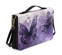 Ceudet Funda bíblica de mariposa con correa para mujeres y niñas, funda de cuero con asa, funda para Biblia con cremallera, funda para libro de la Biblia para estudio de la Biblia, morado, talla XL,