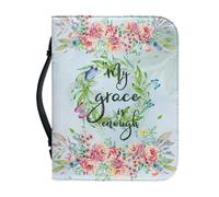 Ceudet Funda de Biblia para mujeres y hombres, bolsos de moda para accesorios bíblicos, funda de transporte de la Biblia con bolsillo con cremallera, regalos, Corona de flores My Grace is Enough,