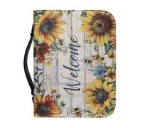 Ceudet Funda de Biblia para mujeres y hombres, bolsos de moda para accesorios bíblicos, funda de transporte de la Biblia con bolsillo con cremallera, regalos, Welcome Sunflower Bee Wood Grain, L