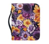 Ceudet Funda de Biblia para mujeres y hombres, bolsos de moda para accesorios bíblicos, funda de transporte de la Biblia con bolsillo con cremallera, regalos, Flor de peonía amarilla morada, XXLarge