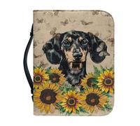 Ceudet Funda de Biblia verde con asa, The Ais My Song, almacenamiento de bolígrafos, piel sintética, impermeable, multifuncional, duradera, bolsa para la Biblia, 2XL, Perro salchicha Girasol, L