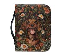 Ceudet Funda de Biblia verde con asa, The Ais My Song, almacenamiento de bolígrafos, piel sintética, impermeable, multifuncional, duradera, bolsa para la Biblia, 2XL, Dachshund Dog Retro Daisy Flower,