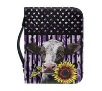 Ceudet Funda de Biblia verde con asa, The Ais My Song, almacenamiento de bolígrafos, piel sintética, impermeable, multifuncional, duradera, bolsa para la Biblia, 2XL, Vaca girasol camuflaje morado, L