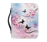 Ceudet Funda de cuero para Biblia con una cubierta de la Biblia pequeña de cuero con asa y fundas de la Biblia con cremallera para estudio bíblico católico AGifts, Flores rosas y mariposas, X-Large