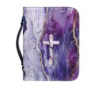 Ceudet Funda de cuero para Biblia con una cubierta de la Biblia pequeña de cuero con asa y fundas de la Biblia con cremallera para estudio bíblico católico AGifts, Cruz de mármol púrpura 5, L