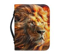 Ceudet Funda de cuero para Biblia con una cubierta de la Biblia pequeña de cuero con asa y fundas de la Biblia con cremallera para estudio bíblico católico AGifts, Cool Lion, XX-Large