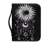 Ceudet Funda de cuero para Biblia con una cubierta de la Biblia pequeña de cuero con asa y fundas de la Biblia con cremallera para estudio bíblico católico AGifts, El sol y la luna, L