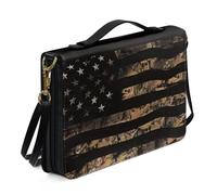 Ceudet Funda de cuero para la Biblia para mujeres y hombres, funda ligera para la Biblia con correa, bolsa impermeable para la Biblia con asas, Bandera americana de camuflaje, negro y marrón, XL