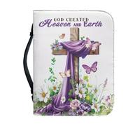 Ceudet Funda de cuero para la Biblia para mujeres y niñas, girasol y salmo, bolsa de transporte para libros de la Biblia, bolsa de iglesia con bolsillos con asa, Cruz floral, L