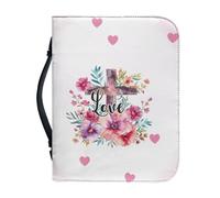 Ceudet Funda de cuero para la Biblia para mujeres y niñas, girasol y salmo, bolsa de transporte para libros de la Biblia, bolsa de iglesia con bolsillos con asa, Cruz de flores con amor, M