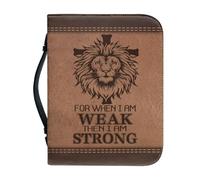 Ceudet Funda de cuero para la Biblia para mujeres y niñas, girasol y salmo, bolsa de transporte para libros de la Biblia, bolsa de iglesia con bolsillos con asa, León y Escritura, L