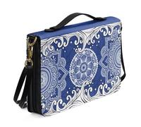 Ceudet Funda de la Biblia occidental para mujeres y hombres con bolsillos, fundas de cuero para la Biblia para mujeres y hombres, Mandala azul y blanco, XX-Large