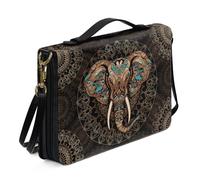 Ceudet Funda de la Biblia occidental para mujeres y hombres con bolsillos, fundas de cuero para la Biblia para mujeres y hombres, Mandala de elefante dorado, X-Large