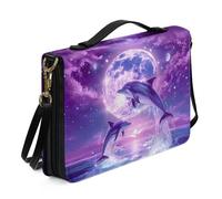 Ceudet Funda de la Biblia occidental para mujeres y hombres, con bolsillos, protector de la Biblia, funda de cuero para la Biblia para mujeres y hombres, grande, Delfines morados, M