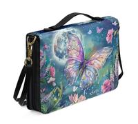 Ceudet Funda de piel para Biblia con diseño de gato y flores para mujer, funda de transporte de la Biblia con correa para el hombro, bolsa de Biblia con almacenamiento para bolígrafos, naranja y