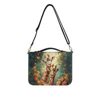 Ceudet Funda de piel sintética con estampado de flores retro con correa para el hombro, funda portátil para transporte de la Biblia para organizador de libros ABag para oración, XL, Jirafa de flores