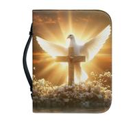 Ceudet Funda de piel sintética para la Biblia para hombres y mujeres, funda para la Biblia Aand Cross, funda para libro de la Biblia, L, Paloma blanca cruzada y flores blancas, L