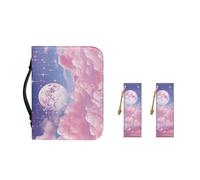 Ceudet Funda de transporte de piel sintética con marcapáginas, funda de Biblia para mujeres y niñas, bolsa portátil de moda, Romántico cielo de luna rosa, XL-11.2"x8"x2.2"