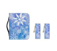 Ceudet Funda de transporte de piel sintética con marcapáginas, funda de Biblia para mujeres y niñas, bolsa portátil de moda, copo de nieve de invierno, L-10.2"x7"x1.9"