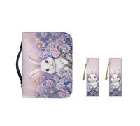 Ceudet Funda de transporte de piel sintética con marcapáginas, funda de Biblia para mujeres y niñas, bolsa portátil de moda, Conejo de Pascua con flor morada, M-9.2"x6.3"x1.6"
