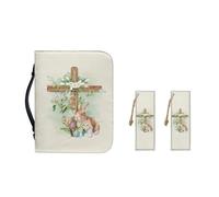 Ceudet Funda de transporte de piel sintética con marcapáginas, funda de Biblia para mujeres y niñas, bolsa portátil de moda, Cruz de conejo de Pascua, XL-11.2"x8"x2.2"