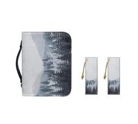 Ceudet Funda de transporte de piel sintética con marcapáginas, funda de Biblia para mujeres y niñas, bolsa portátil de moda, Bosque gris, L-10.2"x7"x1.9"