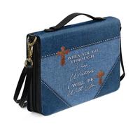 Ceudet Funda grande para Biblia con correa para el hombro, funda de cuero para la iglesia, bolsa portátil para la Biblia, regalo para cristianos, Cruz - Azul, XL