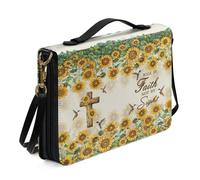 Ceudet Funda grande para Biblia con correa para el hombro, funda de cuero para la iglesia, bolsa portátil para la Biblia, regalo para cristianos, Cruz de girasol colibrí - amarillo y verde, XL