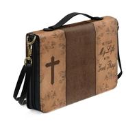 Ceudet Funda grande para Biblia con correa para el hombro, funda de cuero para la iglesia, bolsa portátil para la Biblia, regalo para cristianos, Verso de flor cruzada, color marrón, XL
