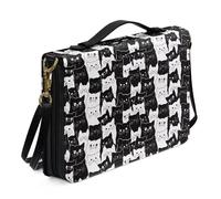 Ceudet Funda grande para Biblia con correa para el hombro, funda de cuero para la iglesia, bolsa portátil para la Biblia, regalo para cristianos, Gato de dibujos animados, blanco y negro, XL
