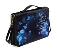 Ceudet Funda grande para Biblia con correa para el hombro, funda de cuero para la iglesia, bolsa portátil para la Biblia, regalo para cristianos, Verso de mariposa y flor, color azul, XL