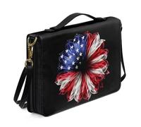 Ceudet Funda grande para Biblia con correa para el hombro, funda de cuero para la iglesia, bolsa portátil para la Biblia, regalo para cristianos, Bandera americana, negra y roja, L