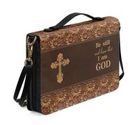 Ceudet Funda grande para Biblia con correa para el hombro, funda de cuero para la iglesia, bolsa portátil para la Biblia, regalo para cristianos, Cruz floral - marrón, XL