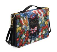 Ceudet Funda grande para Biblia con correa para el hombro, funda de cuero para la iglesia, bolsa portátil para la Biblia, regalo para cristianos, Bandera estadounidense Cat Daisy - Multicolor, XL