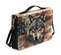 Ceudet Funda grande para Biblia para mujeres y niñas, de piel sintética, con correa para el hombro, Bandera americana de lobo, multicolor, M