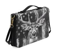 Ceudet Funda grande para la Biblia para mujeres y niñas, de piel sintética, con correa para el hombro, Bandera americana de ciervo, gris, XL