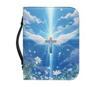 Ceudet Funda para Biblia de piel sintética para mujeres y niñas, con asa superior, protector de accesorios, lindo gato, M, Cruz y alas de ángel, L