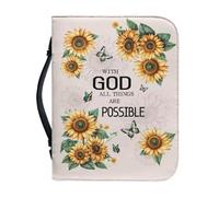 Ceudet Funda para Biblia para mujer, bolsa de la Biblia para iglesia con asa, bolsa organizadora para Biblia, flores y cruz, L, Girasoles y Salmos, X-Large