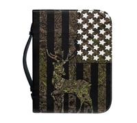 Ceudet Funda para Biblia para mujer, bolsa de la Biblia para iglesia con asa, bolsa organizadora para Biblia, flores y cruz, L, Ciervo y bandera, X-Large