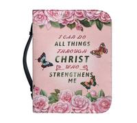 Ceudet Funda para Biblia para mujeres y hombres, funda de transporte de la Biblia para la iglesia, escuela, viajes, protector de la Biblia de moda con asa, Versículo bíblico con flor de peonía rosa, L
