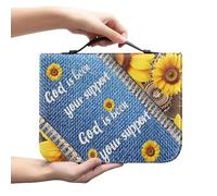 Ceudet Funda para la Biblia marrón para mujeres y hombres, bolsa de transporte clásica con cremallera, protector de la Biblia para Iglesia, libro grande, confía en el Awith All Your Heart, Girasoles