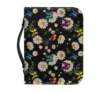 Ceudet Funda para la Biblia para mujer, gran capacidad, bolsa diaria para la iglesia, protector de las Escrituras, regalos de vacaciones, Margarita blanca con hojas de mariposa, L