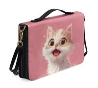 Ceudet Funda para la Biblia para mujeres y hombres, bolsa de cuero para la Biblia, fundas para la Biblia para mujeres y hombres con bolsillos, protector de cubierta de libro, Lindo gato blanco,