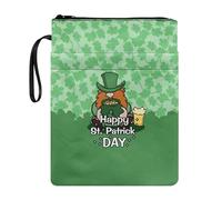 Ceudet Funda para libro con cremallera y bolsillo frontal, portátil, con cuerda, para mujeres y hombres, patrón de trébol de San Patricio, Happy St,Patrick Day Clover, Talla única
