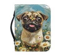 Ceudet Funda portátil de piel sintética con estampado de colibrí y rosa china, bolsa de libro con asa superior, bolsa de escritura para iglesia, tamaño L, Flor de margarita de perro carlino, M