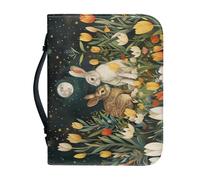 Ceudet Funda protectora de la Biblia de poliuretano personalizable para la Biblia, Linda margarita, conejo, luna, M