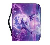 Ceudet Funda protectora de la Biblia de poliuretano personalizable para la Biblia, Luna llena de delfín morado, XXLarge