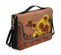 Ceudet Fundas de cuero para la Biblia occidental, fundas para la Biblia para mujeres y hombres con bolsillos, bolsas de la Biblia para mujeres y hombres, Mariposa, girasol, X-Large