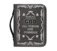 Ceudet Fundas para Biblia Cross para hombre, multifuncional, para mujeres y niñas, fundas grandes para Biblia con cremallera y asa para bolsa de Biblia de estudio, With God All Things Are Possible, L